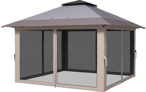 Outsunny Cort pliabil pop-up cu înălțime reglabilă Protecție UV50+ dublu acoperiș și plasă anti-țânțari 4x4x2,8 m gri deschis | Aosom Romania