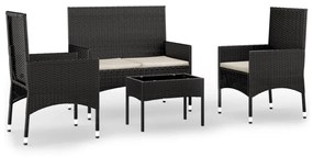 319496 vidaXL Set mobilier relaxare grădină 4 piese cu perne poliratan negru