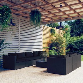 3101504 vidaXL Set mobilier de grădină cu perne, 8 piese, negru, poliratan