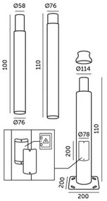 Tijă metalică pentru stâlp de iluminat exterior BASE, 3 m, gri
