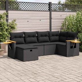 3325968 vidaXL Set mobilier de grădină cu perne, 6 piese, negru, poliratan