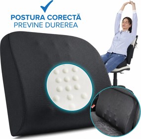 Set perna sezut compact si perna lombara, Suporto®️ culoare negru