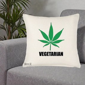 Perna Decorativa Vegetarian cu Frunza, 40x40 cm, Crem Reliefat, Husa Detasabila, Perna Inclusa, BEKZ®