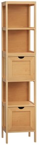 kleankin Dulap de depozitare coloană pentru baie din bambus 2 sertare detașabile și 3 rafturi 30 x 30 x 140 cm natural | Aosom Romania