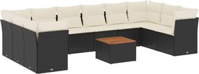 vidaXL Set canapele de grădină cu perne, 11 piese, negru, poliratan
