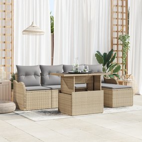 vidaXL Set de canapele pentru grădină cu pernă 6 pcs Bej Rattan poli