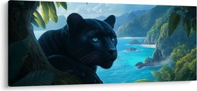 Tablou - Pantera neagră în junglă (120x50 cm)