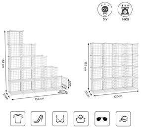 Set 16 cutii de depozitare, Songmics, Alb, 123x31x123 cm
