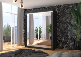 Dulap cu usi glisante si oglinda + iluminare LED, Morgan 180 + LED, 180 cmx200 cmx58 cm, ADRK Furniture (Culoare: Negru)