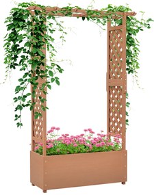 Outsunny Strat de Grădină Înălțat cu Grilaj și Acoperiș, Jardinieră din Lemn pentru Plante Cățărătoare, 112x41x180 cm, Maro | Aosom Romania