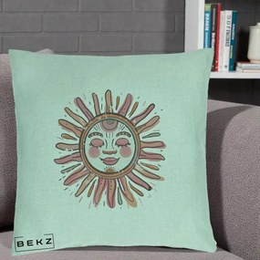 Perna Decorativa Soare Roz Tribal, 40x40 cm, Verde Menta, Husa Detasabila, Perna Inclusa, BEKZ®