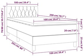 Pat box spring cu saltea, gri deschis, 100x200 cm, textil Gri deschis, 100 x 200 cm, Design cu nasturi