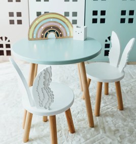 Set masuta rotunda mint si 2 scaunele ingeras albe