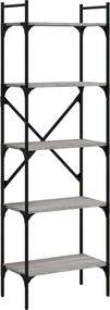833346 vidaXL Bibliotecă cu 5 niveluri gri sonoma 56x31,5x174cm lemn compozit
