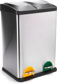 Coș de gunoi argintiu mat pentru reciclare/cu pedală 2x20 l din oțel Tri Selectif – MSV