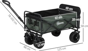 Outsunny Cărucior Pliabil de Grădină cu Deschidere Posterioară, Roți, Buzunare de Depozitare și Mâner, 125x48x78-102 cm, Verde | Aosom Romania