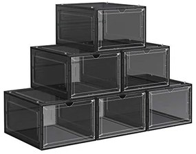 Set 6 cutii pentru depozitare incaltaminte, polipropilena, negru, Songmics