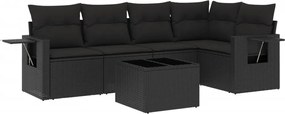 vidaXL Set mobilier de grădină cu perne, 6 piese, negru, poliratan