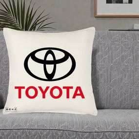 Perna Personalizata cu emblema Toyota, 40x40 cm, Crem Reliefat, Husa Detasabila, Perna Inclusa, BEKZ®