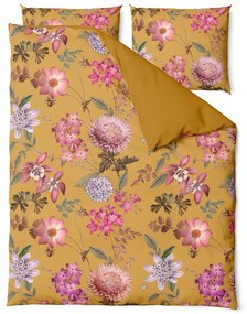 Lenjerie de pat din bumbac satinat pentru pat dublu Bonami Selection Blossom, 160 x 220 cm, ocru