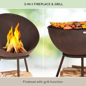 Azuma, focar, Ø 66 cm, 2 mm, grătar pentru cărbuni și grill, capac de ploaie și vătrai