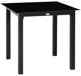 Outsunny Masă de grădină pătrată pentru 4 persoane cu blat din sticlă securizată și cadru din aluminiu 80 x 80 x 74 cm negru | Aosom Romania
