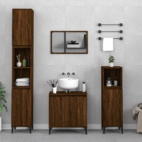 3185596 vidaXL Set mobilier de baie, 3 piese, stejar maro, lemn prelucrat