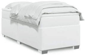 vidaXL Pat box spring cu saltea, alb, 90x190 cm, piele ecologică