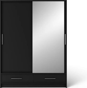 Dulap cu uși glisante si oglinda Estantte II, 150x60x200 cm – Negru