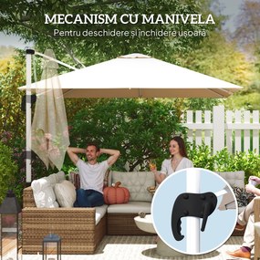 Outsunny Umbrelă Suspendată Înclinabilă cu Manivelă și Bază în Cruce, UPF50+, Kaki | Aosom Romania