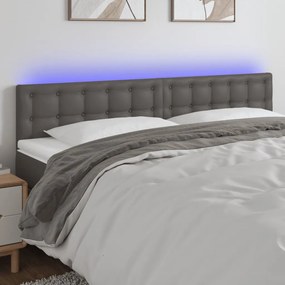 Tablie de pat cu LED, gri, 200x5x78 88 cm, piele ecologica 1, Gri, 200 x 5 x 78 88 cm