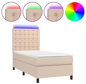 3135914 vidaXL Pat continental cu saltea și LED cappuccino 80x200 cm piele eco