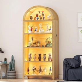 DUA206 - Vitrina LED 75cm, Dulap SMART, rotund pentru birou, Biblioteca Living, Rafturi Dormitor, Dining, Hol - Alb / Negru / Maro