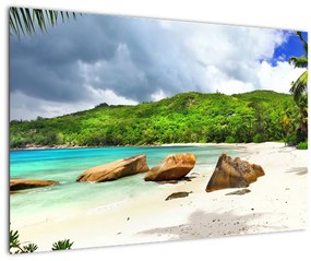 Tablou - Seychelles, plaja Takamaka (90x60 cm)