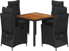 vidaXL Set mobilier de grădină cu perne, 5 piese, negru, poliratan