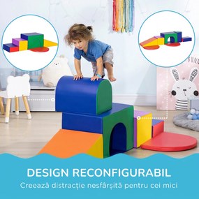 HOMCOM Set de Joc pentru Copii 1-3 Ani cu 7 Blocuri Multicolor în PU și EPE, 170x130x40 cm | Aosom Romania