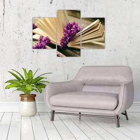 Tablou cu carte și floare violetă (90x60 cm)