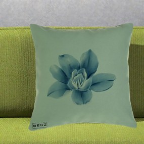 Perna Decorativa Magnolie Albastra Acuarela, 40x40 cm, Verde, Husa Detasabila, Perna Inclusa, BEKZ®