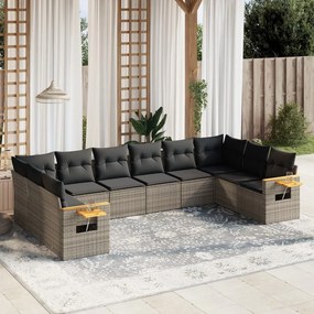 vidaXL Set mobilier de grădină cu perne, 10 piese, gri, poliratan