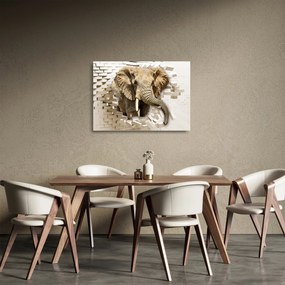 Tablou pe sticlă - Elefant spârgând peretele (70x50 cm)