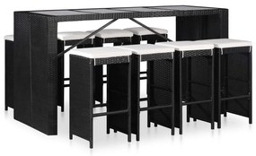 Set de masa si scaune de exterior, 9 piese, negru, poliratan