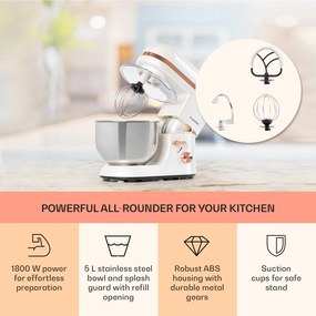 Klarstein Bella Elegance, robot de bucătărie, 1800 W, 1,7 HP, 6 nivele, 5 litri, alb