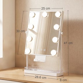 HOMCOM Hollywood Oglindă de machiaj cu lumină 9 becuri LED 3 culori comutator tactil suport pentru telefon Alb | Aosom Romania