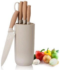 Set cutite cu suport Royalty Line DC07E, 7 piese, Foarfeca, Otel inoxidabil, Manere ergonomice, Bej