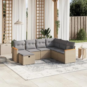 vidaXL Set canapele de grădină, 7 piese, cu perne, bej, poliratan
