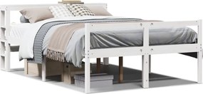 vidaXL Cadru de pat senior cu tăblie, alb, 140x200 cm, lemn masiv pin
