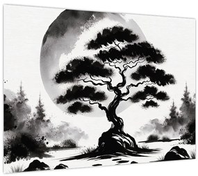 Tablou pe sticlă – Bonsai alb-negru (70x50 cm)