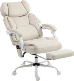 HOMCOM Scaun de birou cu spătar înalt cu masaj prin vibrații și încălzire, ergonomic, rabatabil, cu suport pentru picioare, alb crem | Aosom Romania