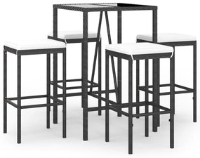 3187632 vidaXL Set mobilier bar de grădină cu perne, 5 piese, negru, poliratan