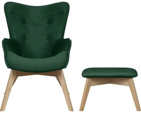 Fotoliu cu taburet verde închis cu tapițerie din catifea Niko – Ropez